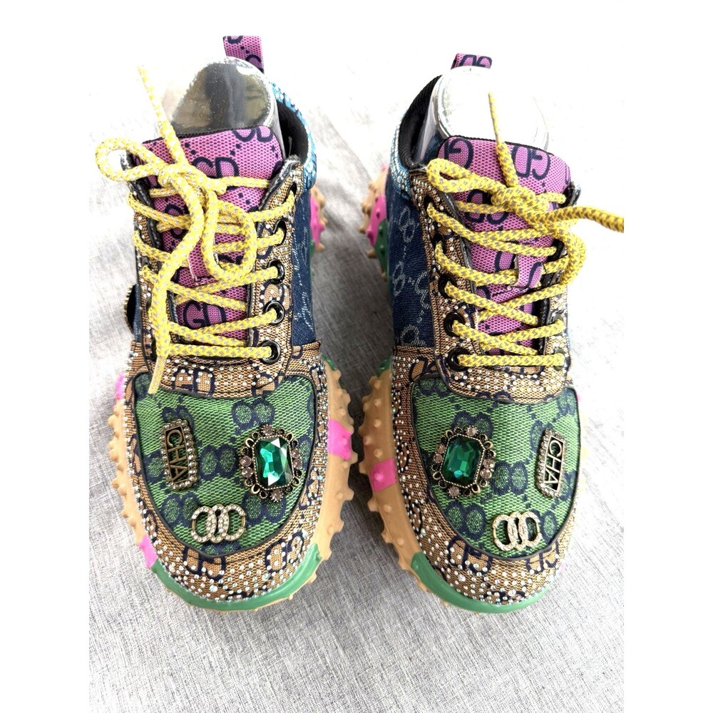 Taxi Sz 6.5 Colorful Rhinestone Bling Glitzy Streetwear Lace Up Sneakers Womens